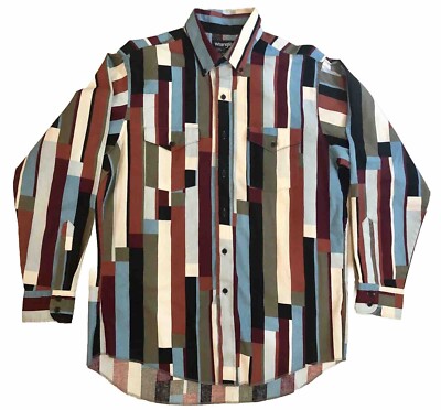 Wrangler Mens Brush Popper Western Shirt Size XL Striped Vintage Cowboy Y2K 90s