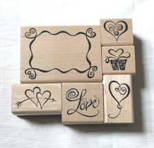 Set of 6 Wood Mounted Rubber Stamps Valentine's Hearts Love Weddings Anniversary