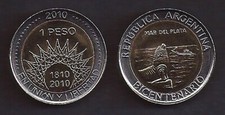 ARGENTINA  1 Peso 2010 Mar del Plata Commemorative Coin KM 158 UNCIRCULATED