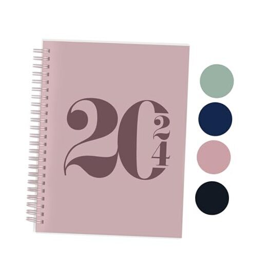 Rileys 2024 Weekly Planner - Typographic Annual & Monthly 8 x 6 inches Pink