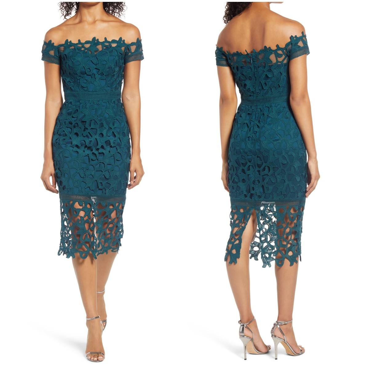 NWT Chi Chi London Anna Lace Off the Shoulder Dress 4 XS S Teal blue green  | eBay