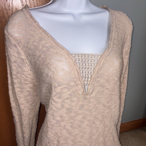 Ripcurl Womens Knit V Neck Embroidery Pullover Soft Sz Lg Sweater Beige Cream - Picture 5 of 19