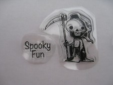 2 NEW CLEAR ACRYLIC STAMPS SKELETON GRIM REAPER SPOOKY FUN Halloween