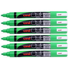 NEW 6x Uni-Ball Chalk Marker Bullet Tip 2.5mm Fluoro Bright Green Pack Glass PWE