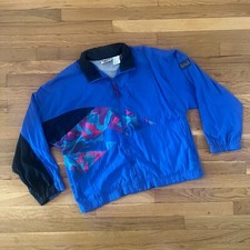 Vintage 90s Reebok Blue / Pink Retro Windbreaker Zip-Up Jacket   Women  s Medium