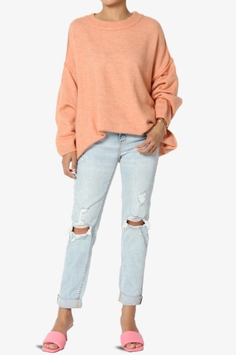 TheMogan Raw Seam Drop Shoulder Oversized Crew Neck Melange Rib Knit Sweater - Picture 38 of 104