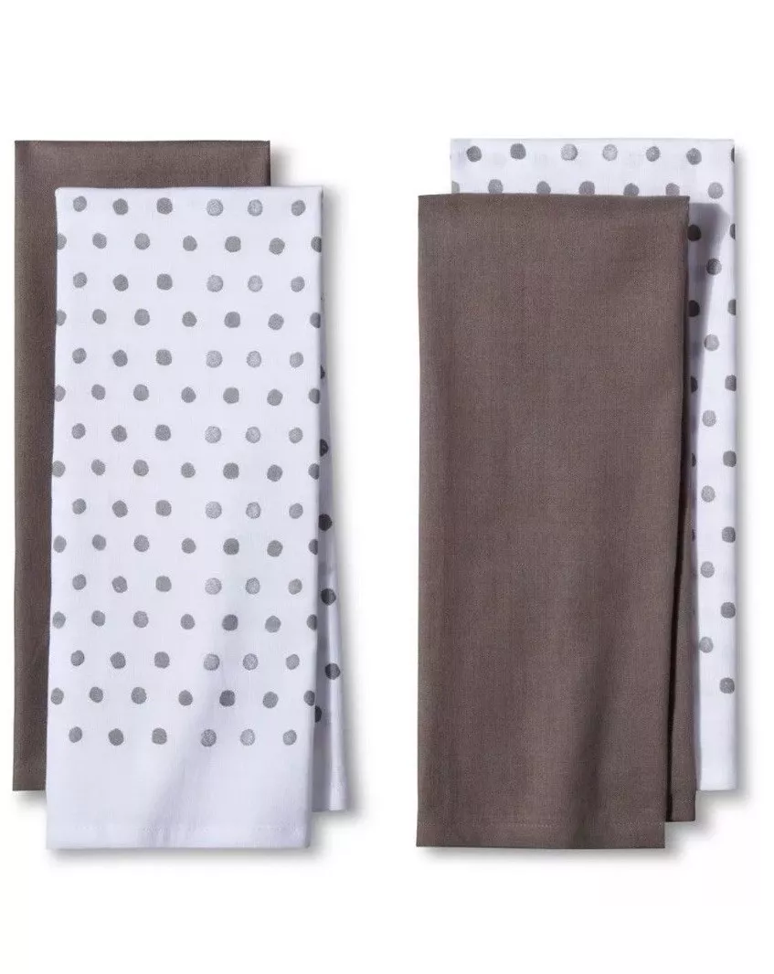 Kitchen Towels Dish 4Pk Gray Polka Dot Flour Sack Room Essentials