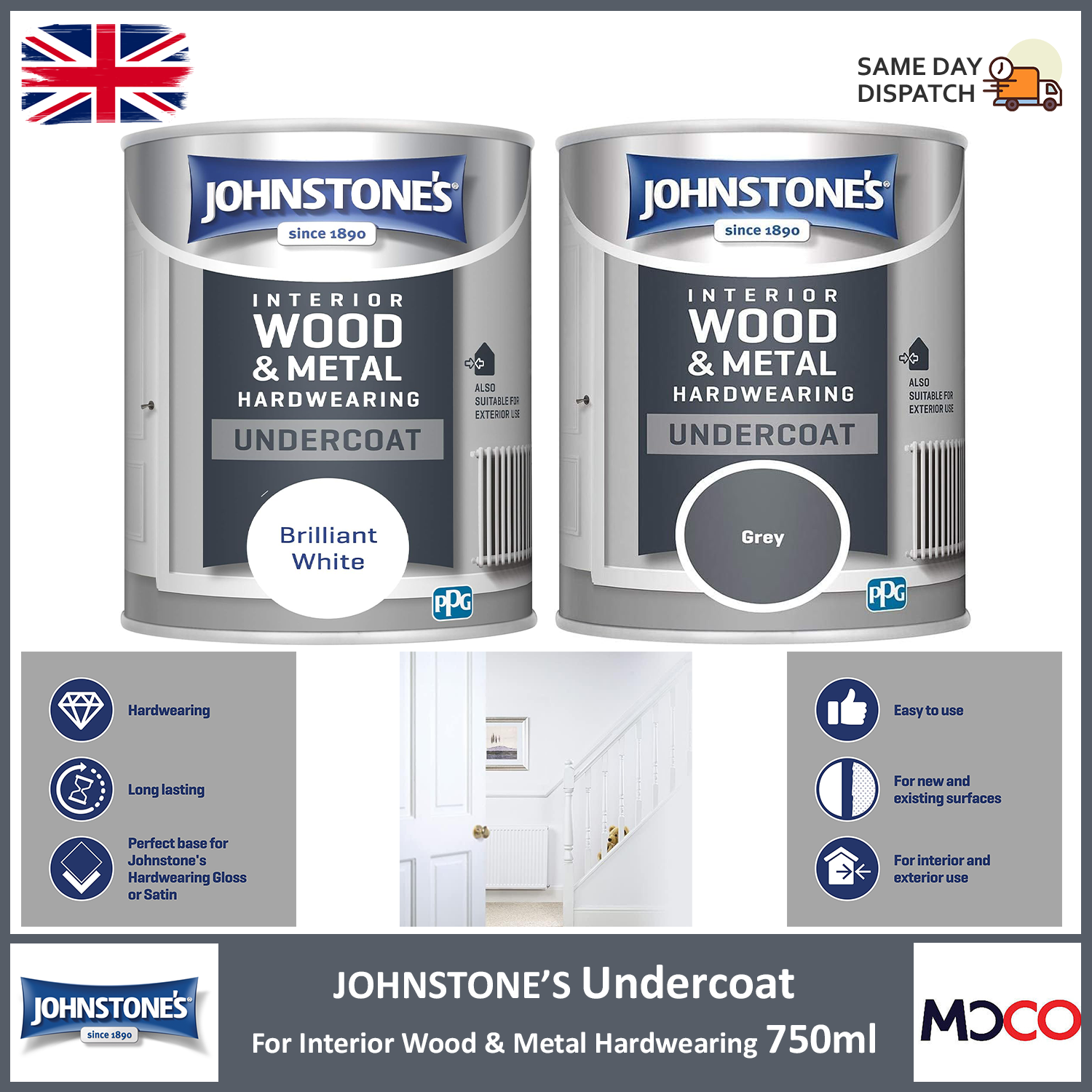 Johnstones Undercoat Paint Interior Exterior Wood Metal Hardwearing