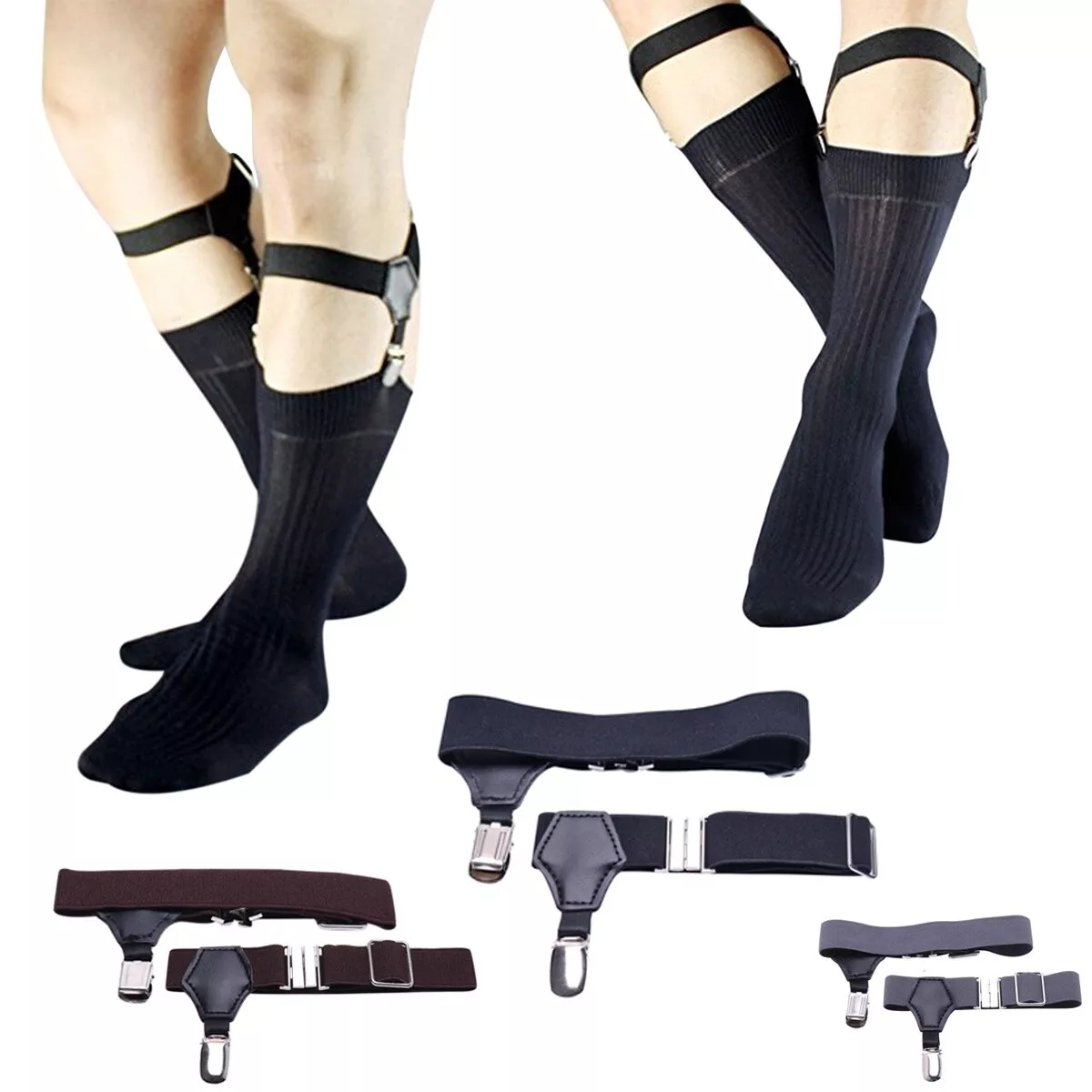 Women Adjustable Elastic Sock Garters Metal Clip Sock Suspender Holders  comfortable secure Leg Ring Punk Harness Garter Belt at  Women's  Clothing store