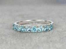 1.50 Ct Round Cut Lab-Created Aquamarine Half Eternity Band Ring Gift 925 Silver