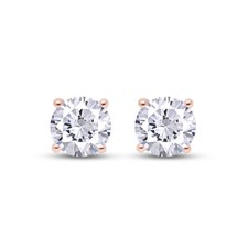 Solitaire Stud Push Back Earrings Round Cut Cubic Zirconia 14K Rose Gold Plated