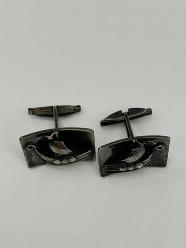 Vintage E. Dragsted Cufflinks Ship Denmark Sterling Silver MCM Mid Century Mens - Picture 4 of 10