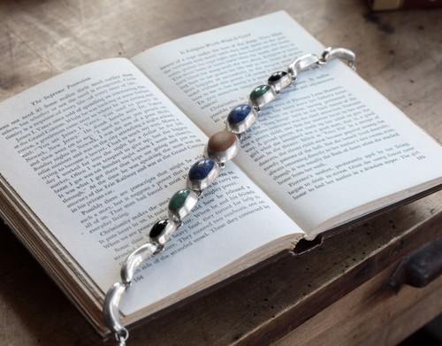 Collana Vintage Taxco Messico Argento Sterling 925 Multi Pietra Sodalite Onice - Foto 4 di 6