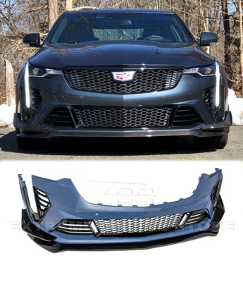 Blackwing Style Primed Front Bumper Lip Fog Cover For 20-Up Cadillac CT4 | CT4-V