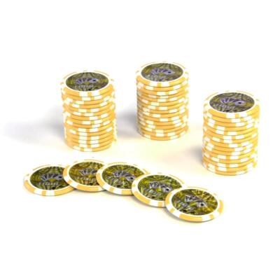50 Poker-Chips Wert 1000 gelb Laserchip 12g Metallkern Jetons Coin Pokerkoffer