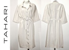TAHARI 100% Linen Dress Cottagecore Prairie Boho Button Down Shirtdress  XL/2XL