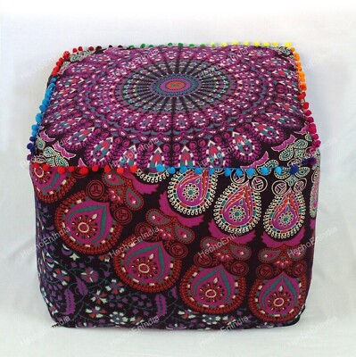 New Vintage Handmade Mandala Indian Pouf Cover Ottomans Stool Boho Meditation