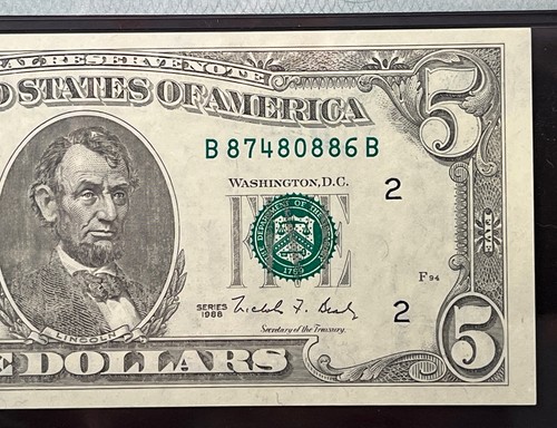 "Insufficient Inking Error" (full face) 1988 $5 FRN, Fr#1979-B, Gem Unc 66 EPQ; - Picture 4 of 6
