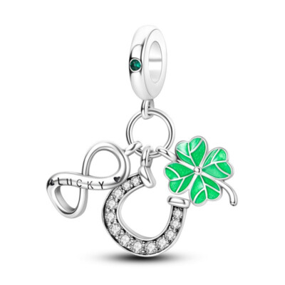 Lucky Eternity vierblättriges Kleeblatt Hufeisen Anhänger Sterlingsilber 925