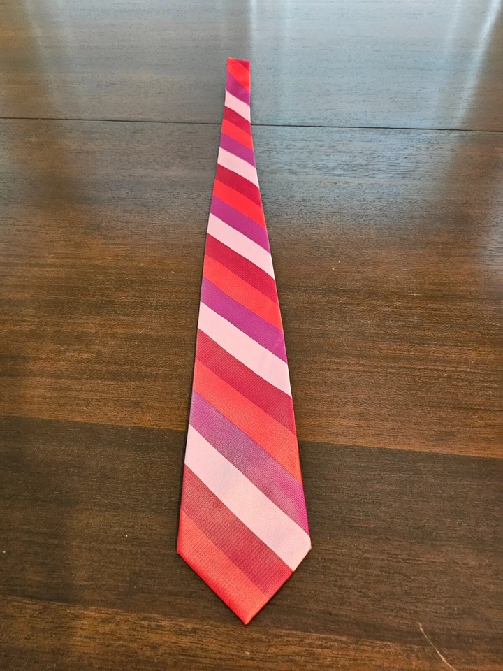Corbata Vera Bradley para Hombres 100% Seda Rojo Rosa Púrpura Rayas Diagonales Foto 4 de 4