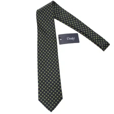 Drake's NWT Neck Tie in Navy Blue with Green Geometric Pattern 100% Silk