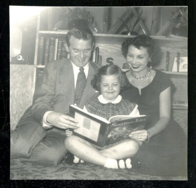 Vintage Christmas Photo DAD READS TO DAUGHTER FROM 'STORYTIME TALES' 1952 02