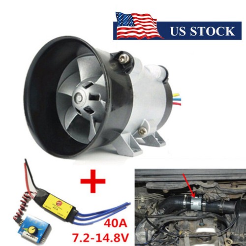 12V Car Electric Turbo Supercharger Kit Air Intake HP Boost Fan w/ ESC USA Ship