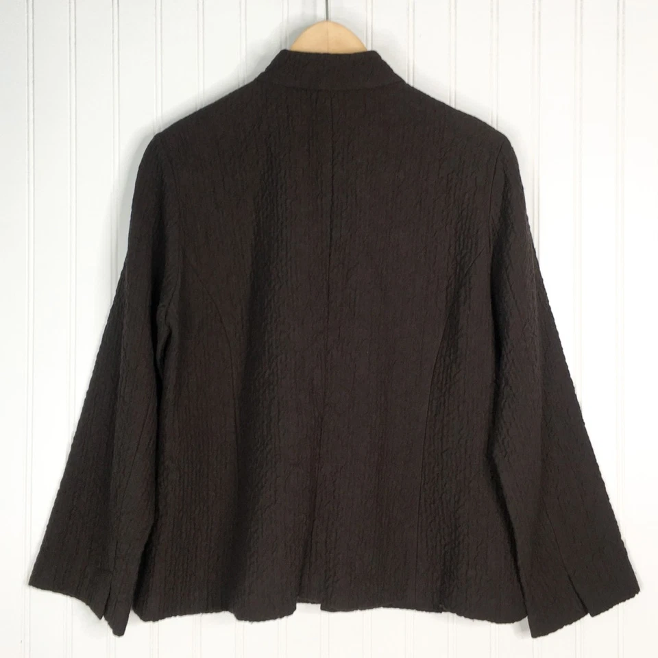 Chaqueta con Capa Eileen Fisher Mujer Marrón Botones Bolsillos Lana Lino Mezcla S Foto 2 de 4