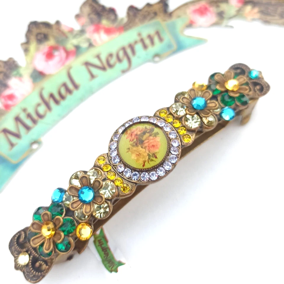 Michal Negrin заколка для волос цветной большой цветочный синий зеленый кристаллы коренастый новый коробка - Изображение 2 из 4