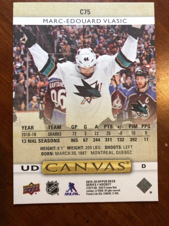 19-20 UD Series 1 Hockey Canvas C75 Marc-Edouard Vlasic - Image 2 of 2