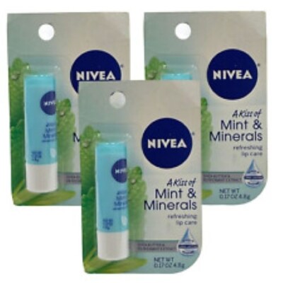 NEW (3) NIVEA A Kiss of Mint & Minerals Refreshing Lip Care, sealed 