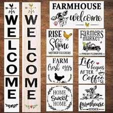 Farmhouse Stencils for Painting on Wood - Vertical Welcome Sign, Farm Truck/Cow/