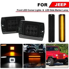 For Jeep Wrangler YJ 1987-1995 Smoked LED Front Corner DRL Light+Marker Lights