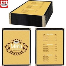 Elegant 8.5x11 Single Pocket Menu Cover Durable PVC W/ Black Trim Gold Corners