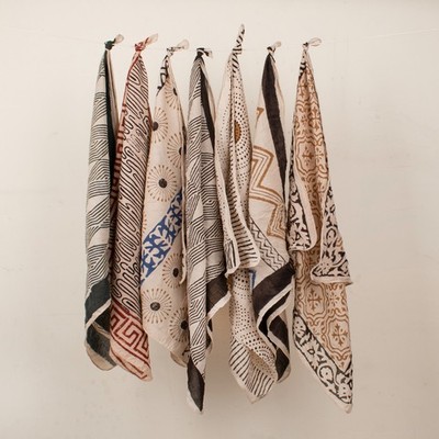 Lot of 7 Hand Block Printed Cotton Bandanas 21x21''   Boho Scarf Head Wrap Access