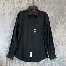Van Heusen Men's Button Up Shirt M Black Regular Fit Stain Shield Stretch 34/35