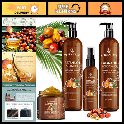 100% Natural Organic Batana Oil Hair Growth Kit - Shampoo, Conditioner, Mask & S
