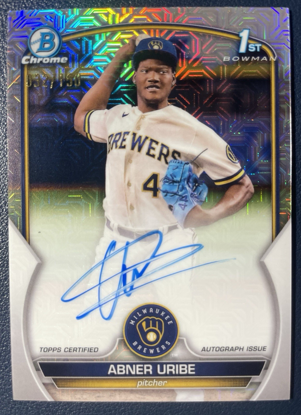 Abner Uribe 2023 Bowman Chrome Prospect AUTO 1st HTA Choice /150 #CPAAU Brewers