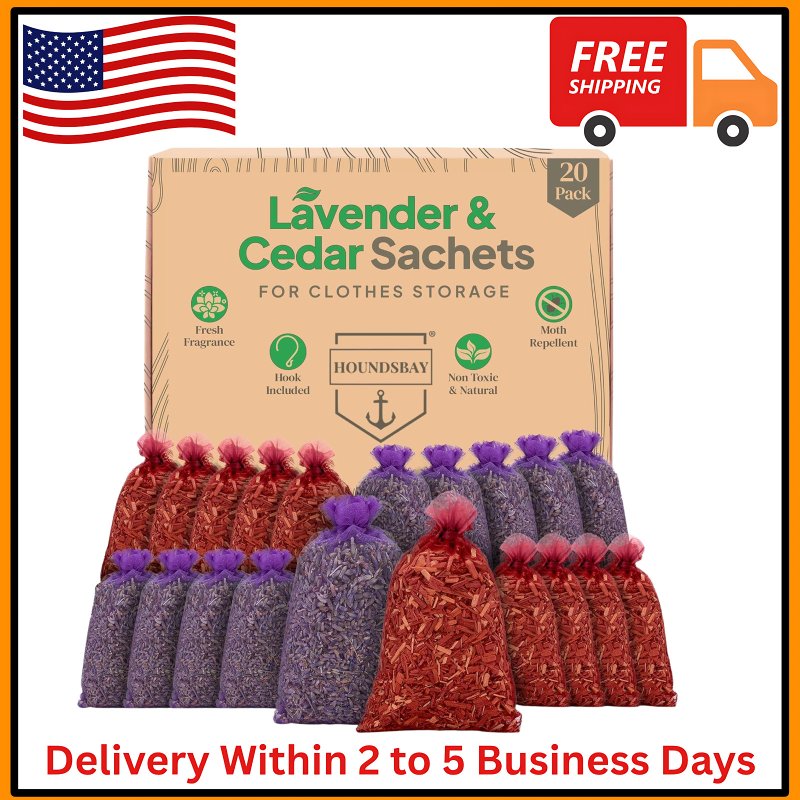 All-Natural Cedar & Lavender Sachets 20pk – Moth Repellent + Hooks Eco Friendly
