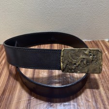 Vintage Gucci Belt Stamped Hammered Distressed Brass Leather 37.5  X 1.75  