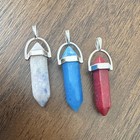 3pc Hexagon Point Stone Pendant Charms w/ Silver-Tone Bails, Multicolor — photo 2