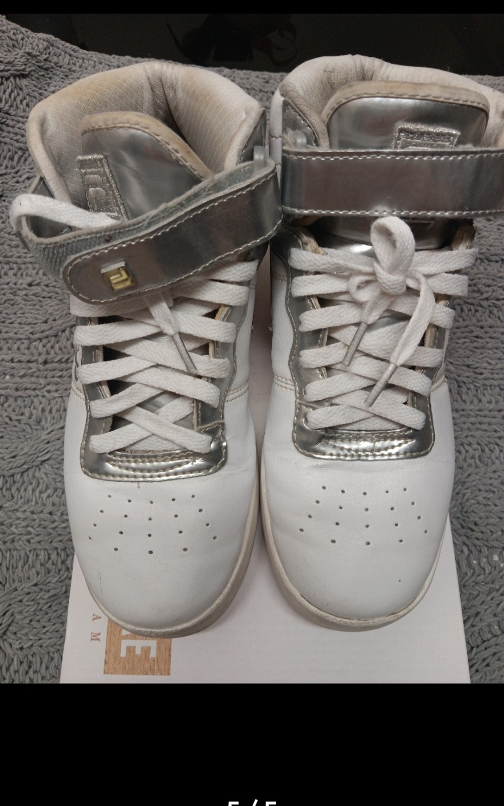 White Silver High Top Lace Up Hook & Loop Synthetic