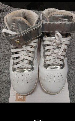 FILA Men's Athletic Sneakers White Silver High Top Lace Up Hook & Loop Synthetic