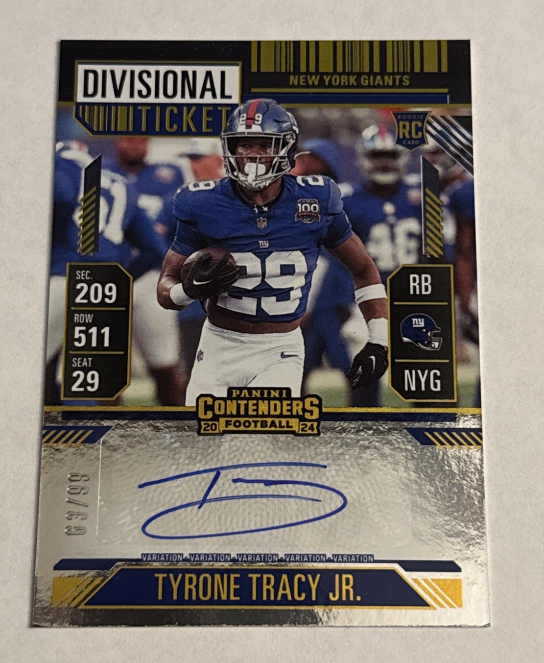 2024 Contenders Tyrone Tracy Jr Rookie Divisional Ticket Auto /99 NY GIANTS RC