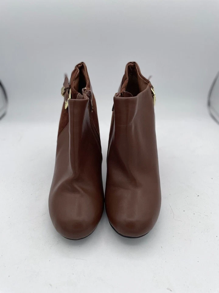 Botín de bambú Mozza-11 para mujer talla 10 cuero marrón tobillo tacón grueso bota Foto 2 de 4