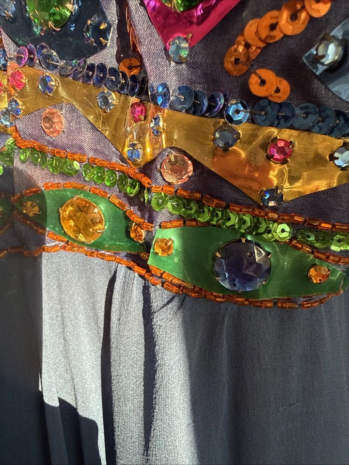 Винтажный Malcolm Starr бисером шифоновое платье - 60-х/70-х ILGWU - синий макси платье - Изображение 4 из 4