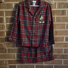 Disney Store Kids 4 Red Plaid Flannel Two Piece Embroidered Santa Mickey Pj  s