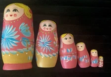 Vintage Russian Nesting 6 Doll Set Handmade
