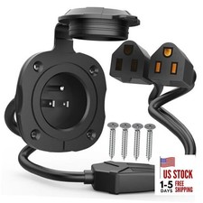 15 Amp 125V AC Power Inlet Port Plug W/Integrated Dual 18" Extension Cord,