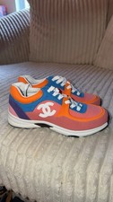 CHANEL Colorblock Logo Lace-Up Sneakers Orange Pink Blue White Low Top